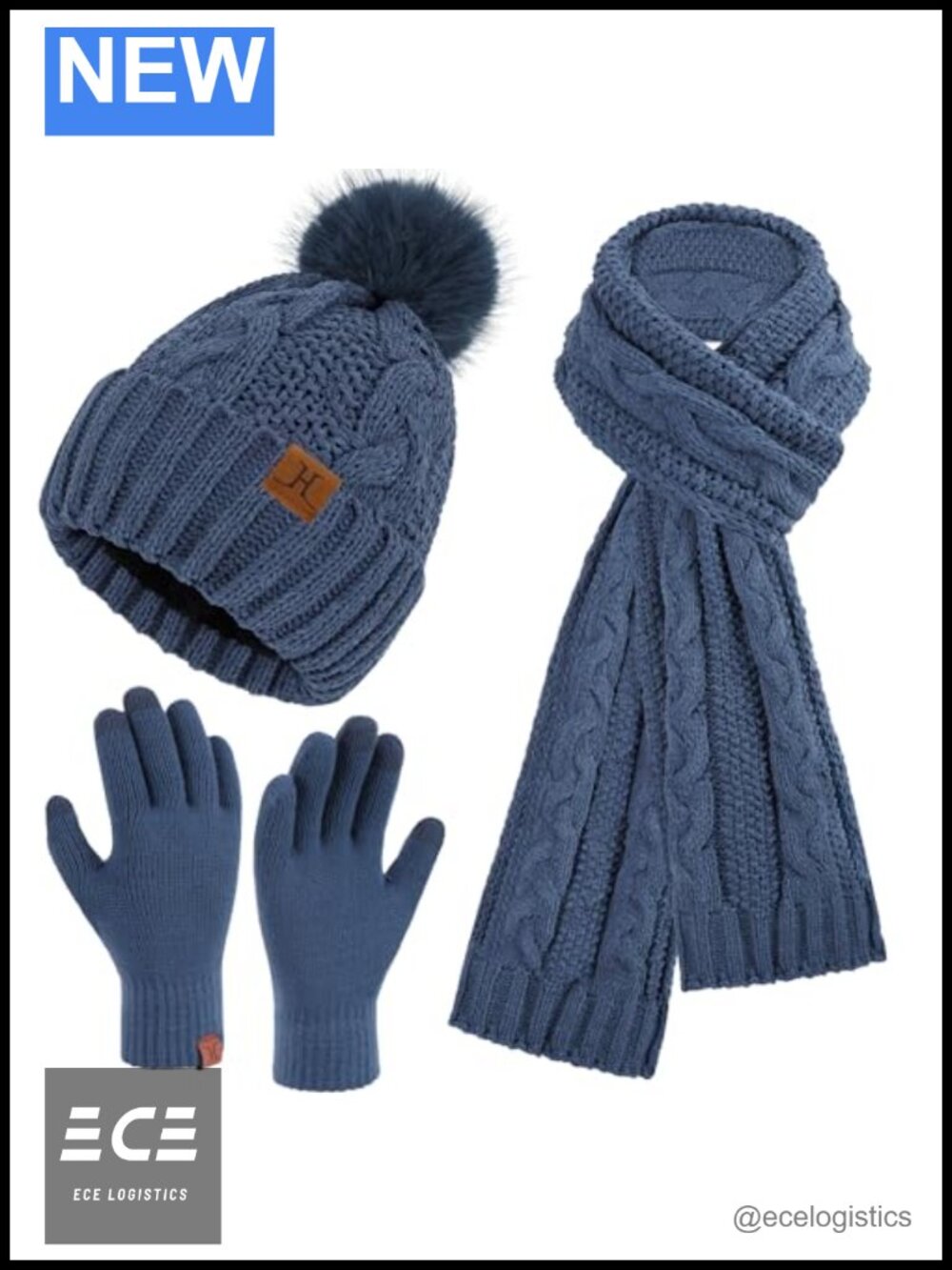 Chenille Beanie Hat Scarf & Touchscreen Gloves Set Womens Cold Weather